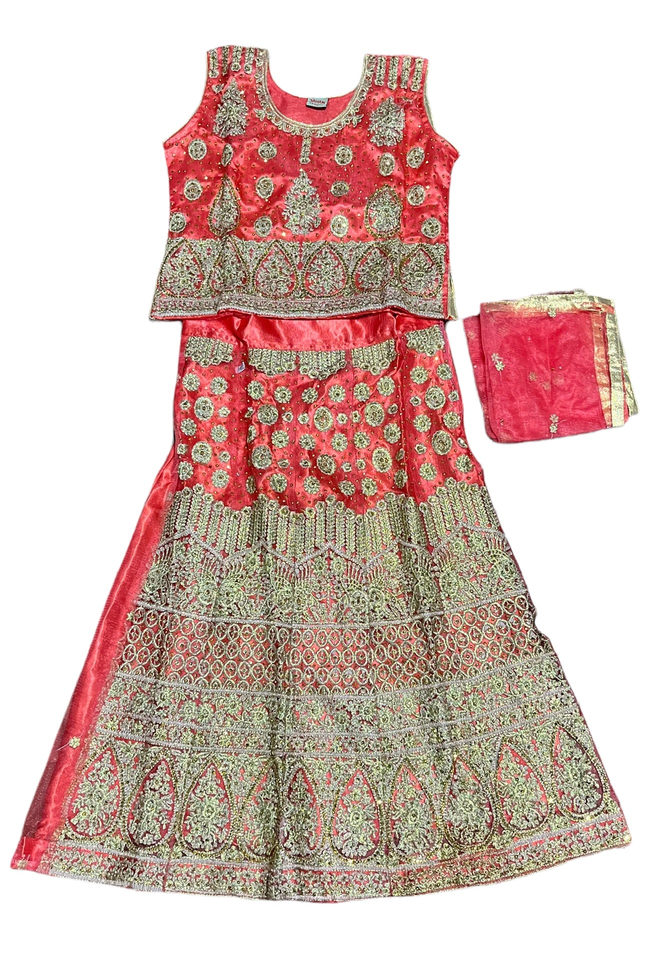 Traditional girls' Lehenga Choli set by Saree Ghor Charlotte, colorful ethnic wear for kids age 7-8 with intricate embroidery.