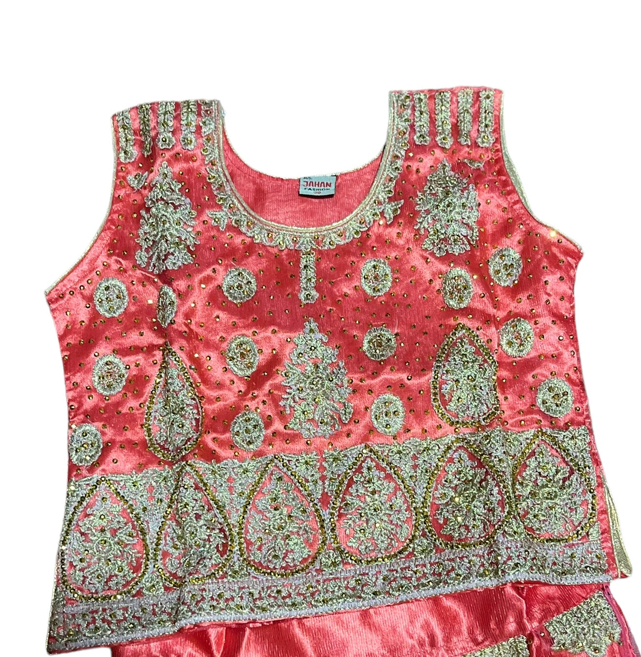 Traditional girls' Lehenga Choli set by Saree Ghor Charlotte, ethnic wear for 7-8 year olds, featuring vibrant fabric and intricate embroidery.