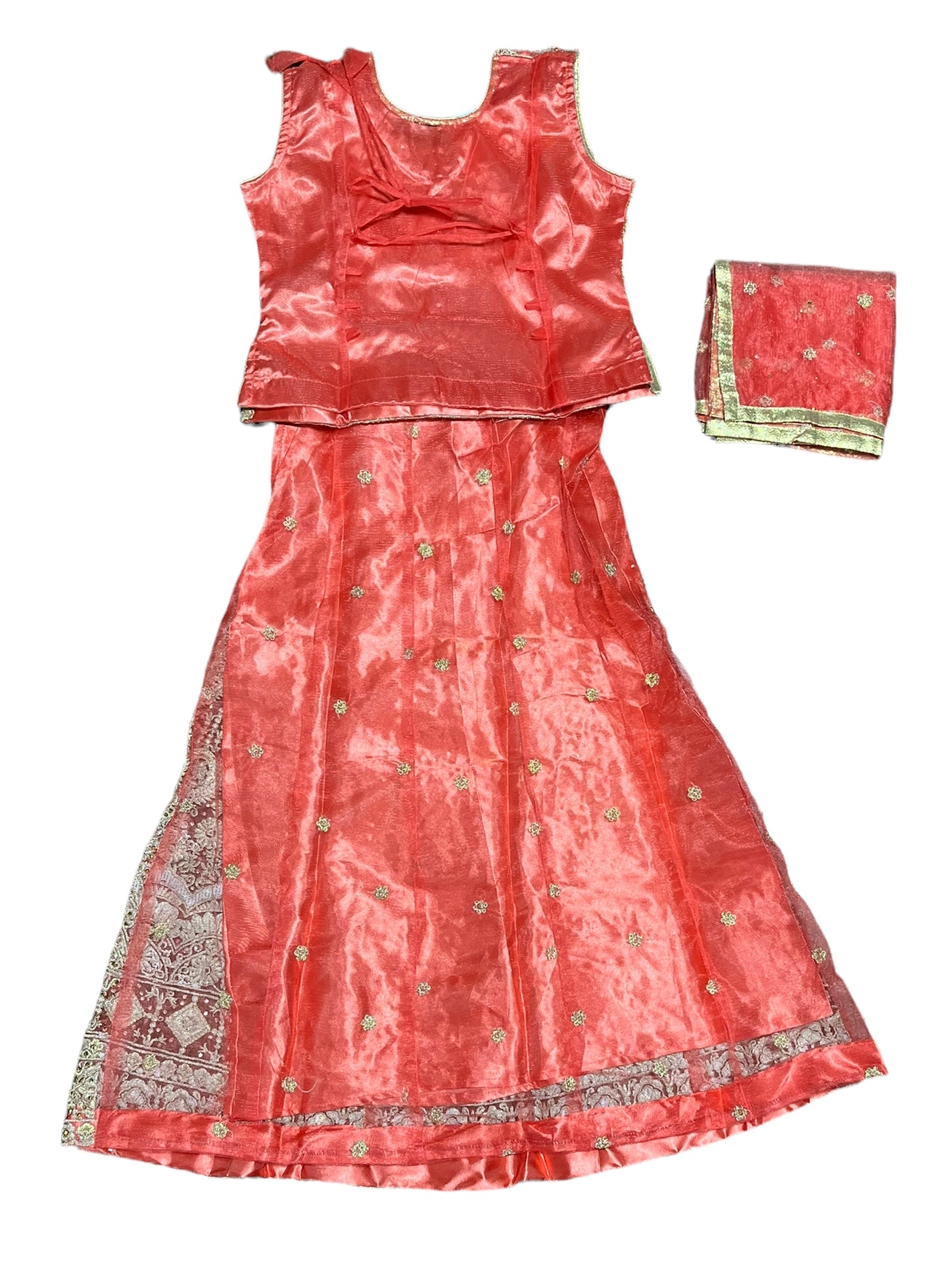 Traditional girls' Lehenga Choli set by Saree Ghor Charlotte, ethnic wear for kids aged 8-9 with vibrant colors and intricate detailing.