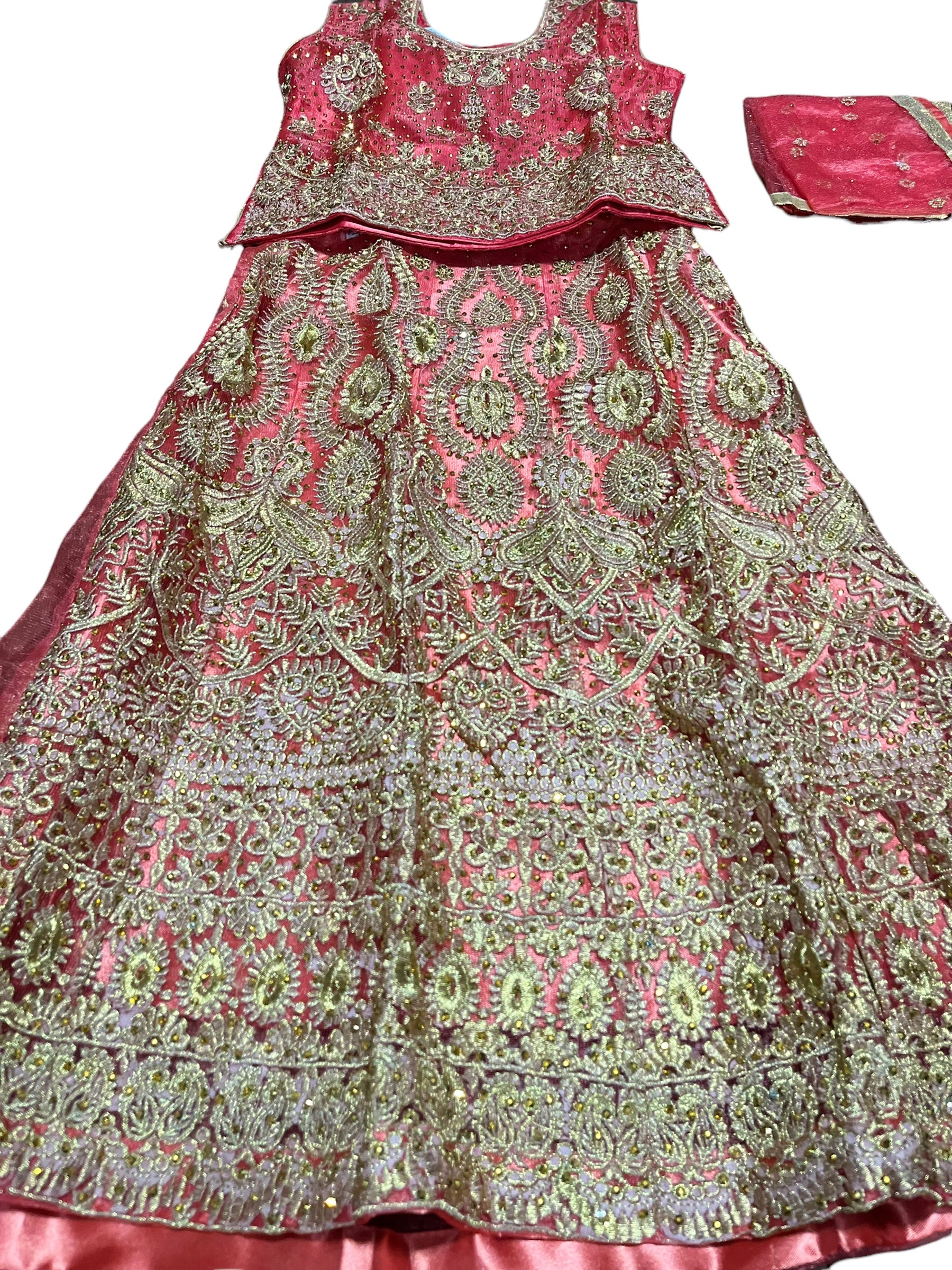 Traditional girls Lehenga Choli set by Saree Ghor Charlotte, colorful ethnic wear for kids aged 8-9 years.