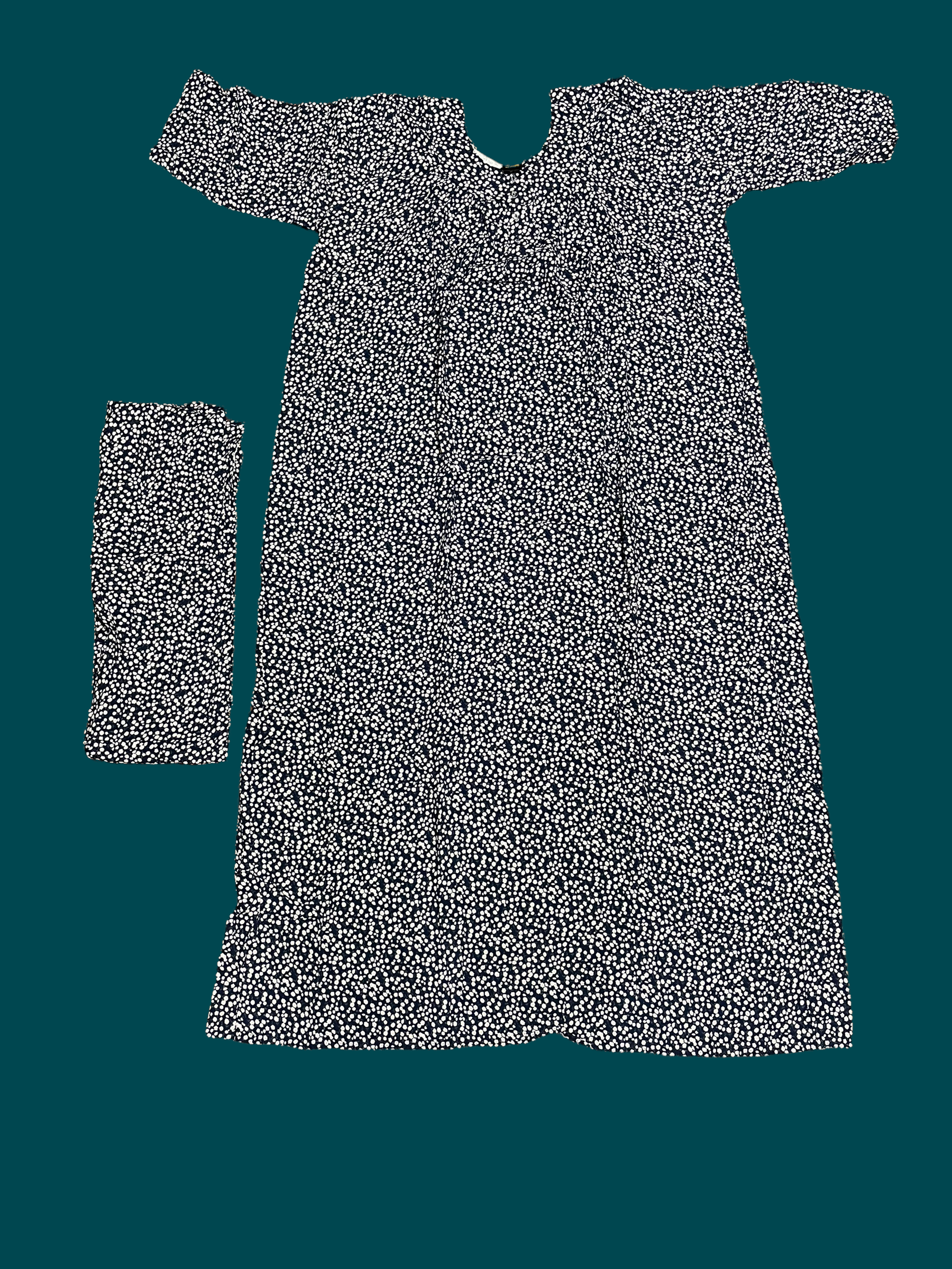 Traditional BD linen maxi nighty with matching dupatta, ethnic wear for women by Saree Ghor Charlotte, showcasing intricate fabric details.