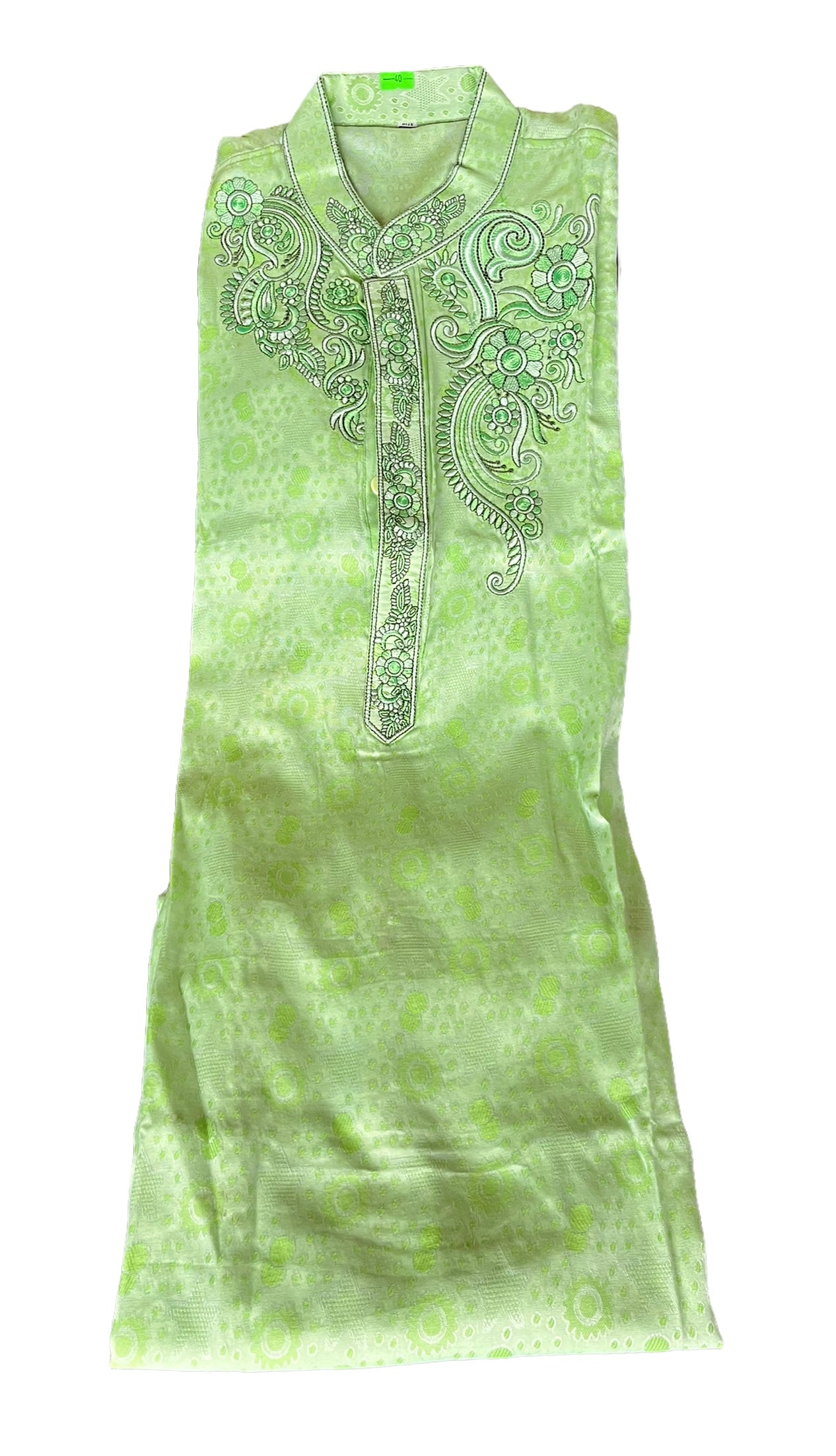 Green men's traditional cotton kurta by Saree Ghor Charlotte, showcasing soft fabric and high-quality craftsmanship.
