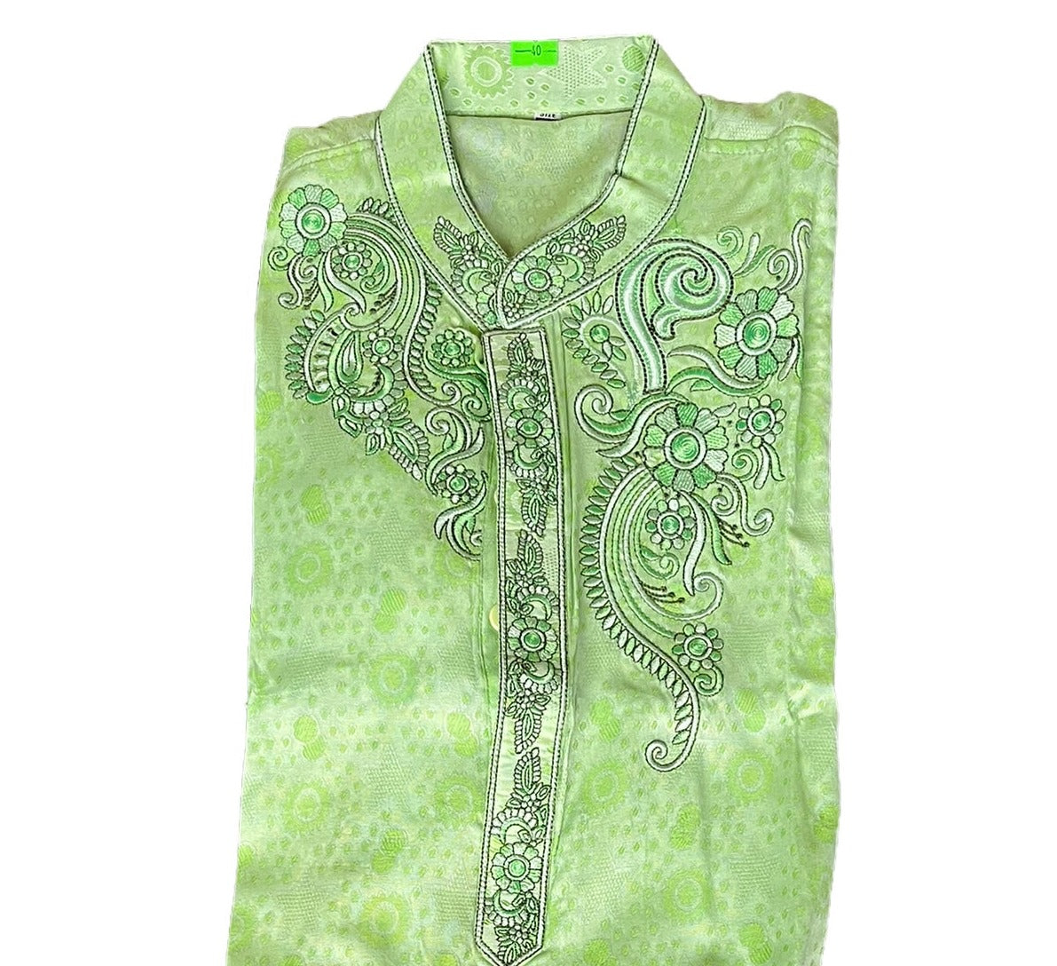 Green traditional men's cotton kurta by Saree Ghor Charlotte, soft fabric, high-quality, stylish Indian men's wear.