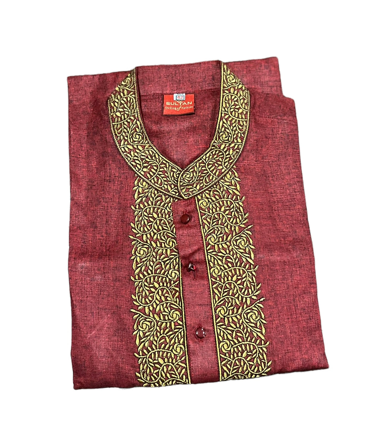 Maroon traditional men's cotton kurta from Saree Ghor Charlotte, soft high-quality fabric, suitable for festive and casual wear.