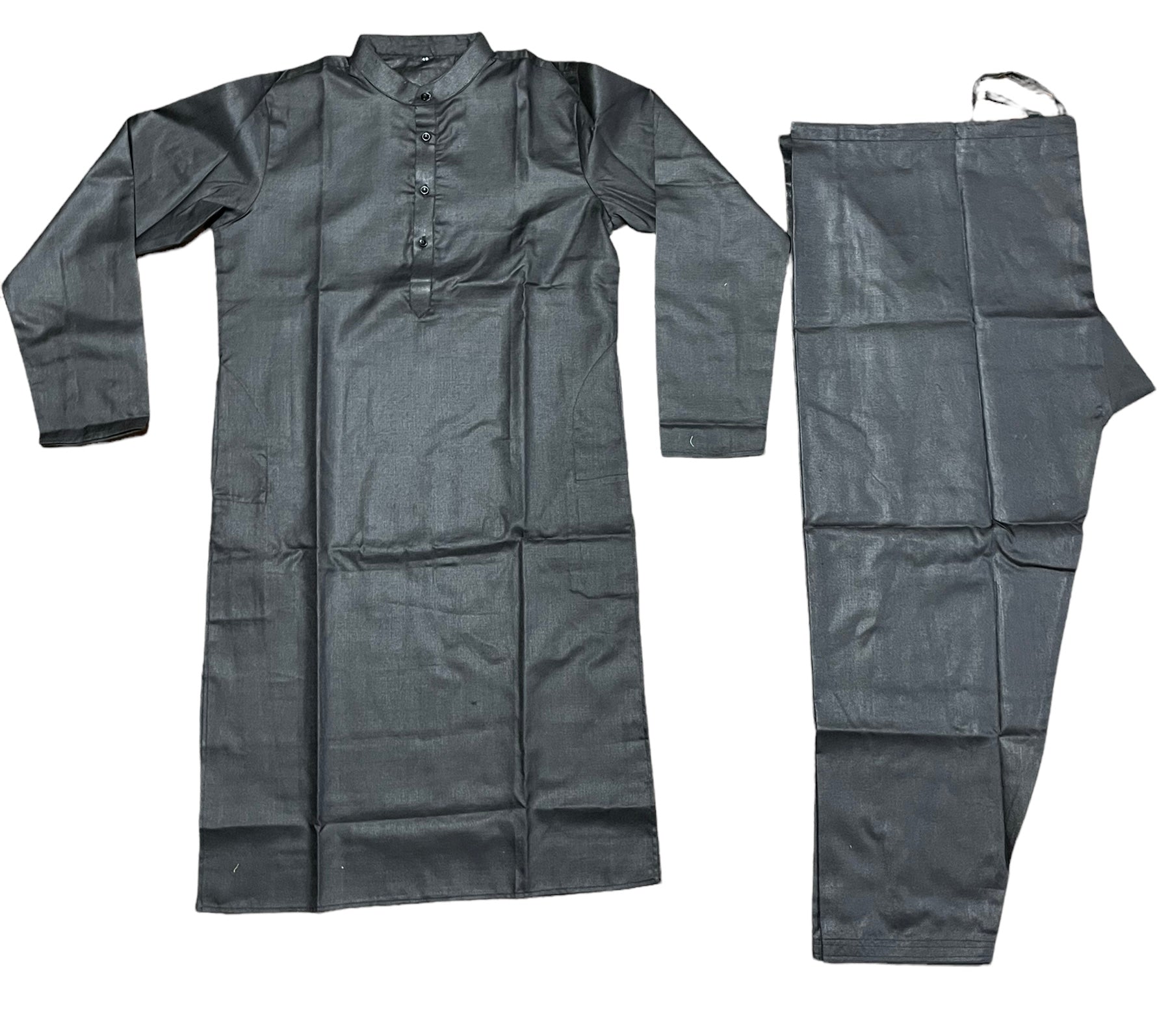 Classic black men's traditional cotton kurta by Saree Ghor Charlotte, featuring a comfortable fit and timeless design.