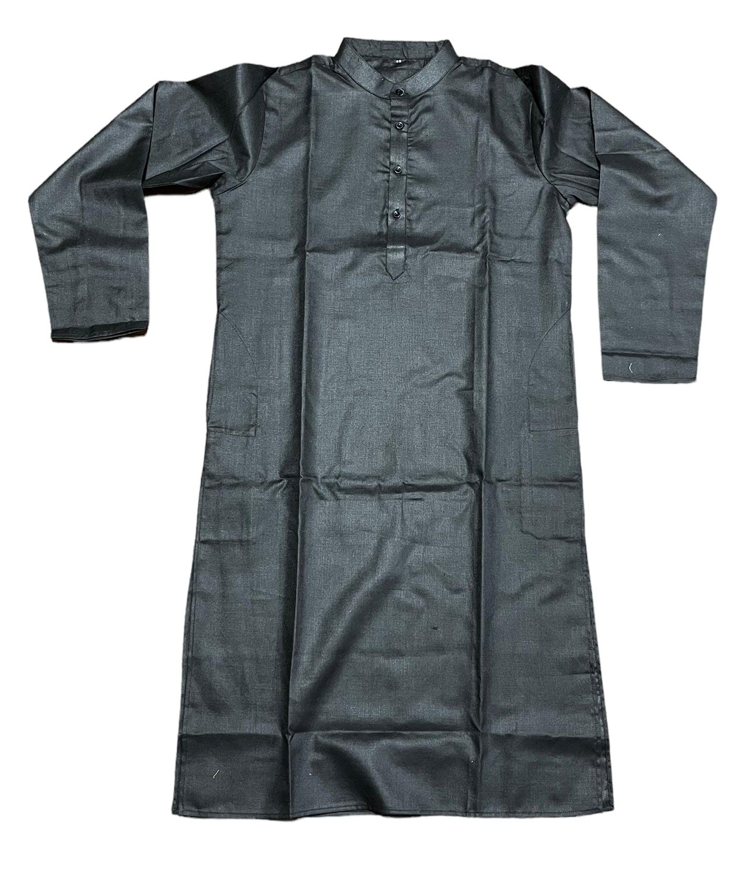 Men's traditional black cotton kurta by Saree Ghor Charlotte, classic design with long sleeves and a round neckline.