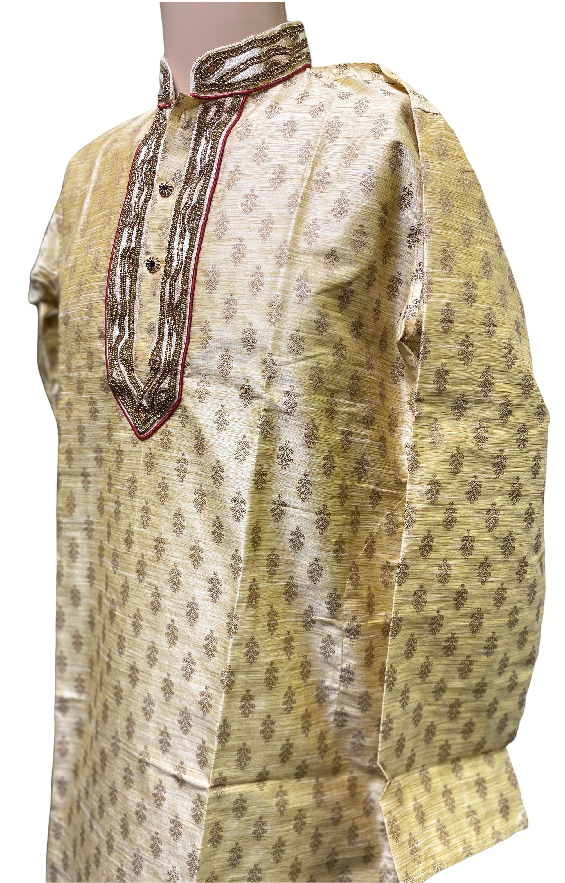 Traditional men's cotton party wear kurta by Saree Ghor Charlotte, featuring intricate design and comfortable fit.