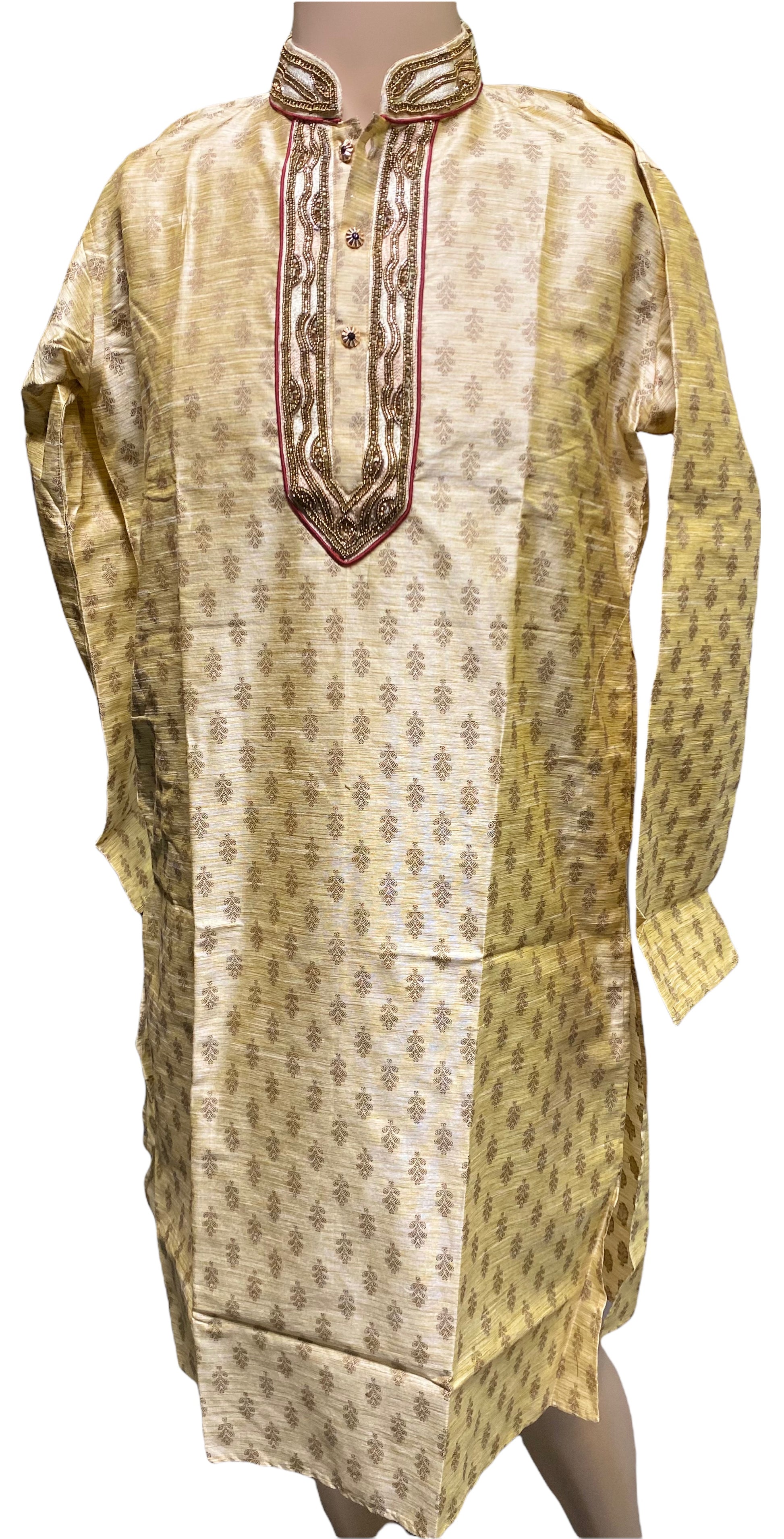 Traditional men's cotton kurta by Saree Ghor Charlotte, stylish party wear design with intricate patterns and comfortable fit.