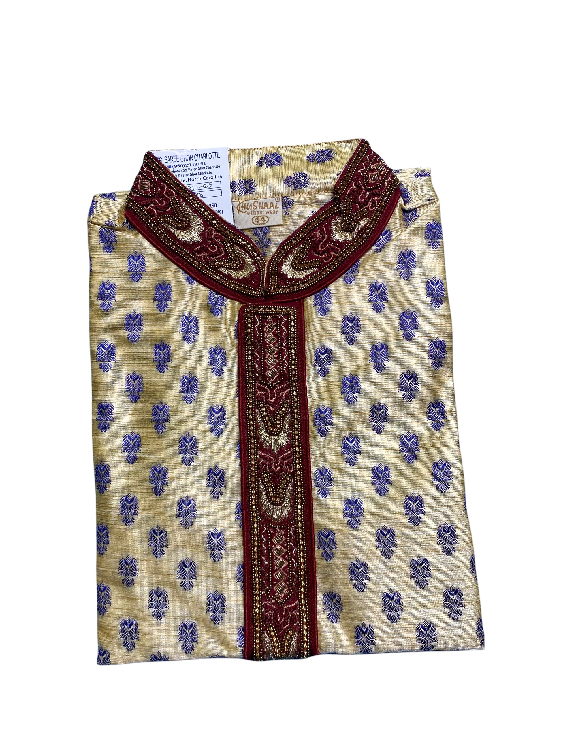 Traditional men's cotton party wear kurta by Saree Ghor Charlotte, showcasing a classic design in white with subtle embroidery.