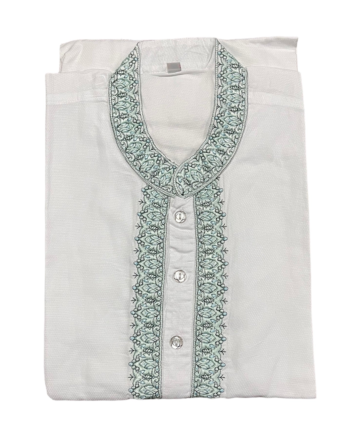 White cotton men's traditional kurta by Saree Ghor Charlotte, classic style with timeless appeal and comfortable fit.