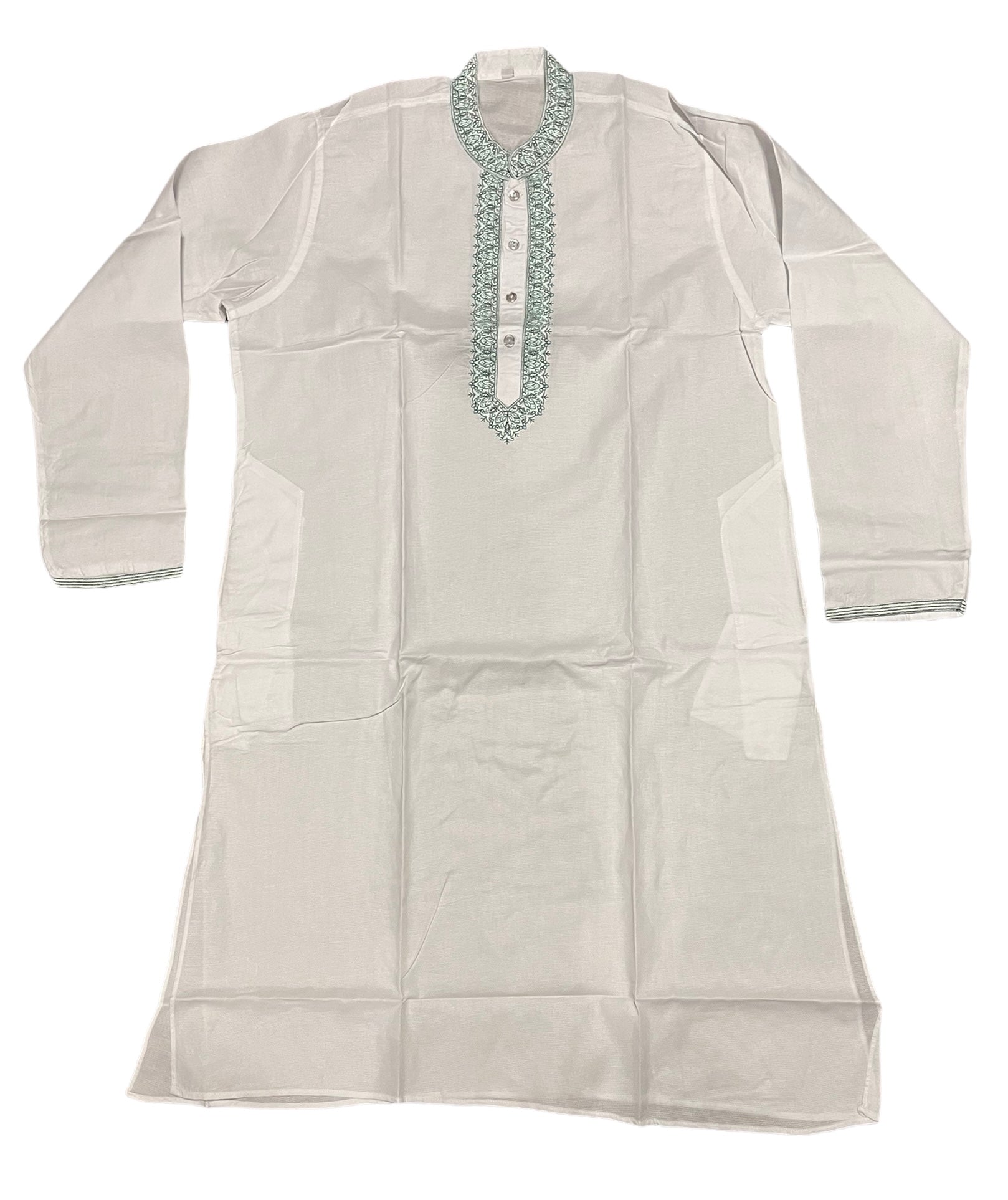 Classic white men's traditional cotton kurta by Saree Ghor Charlotte, showcasing timeless style and comfortable fit.