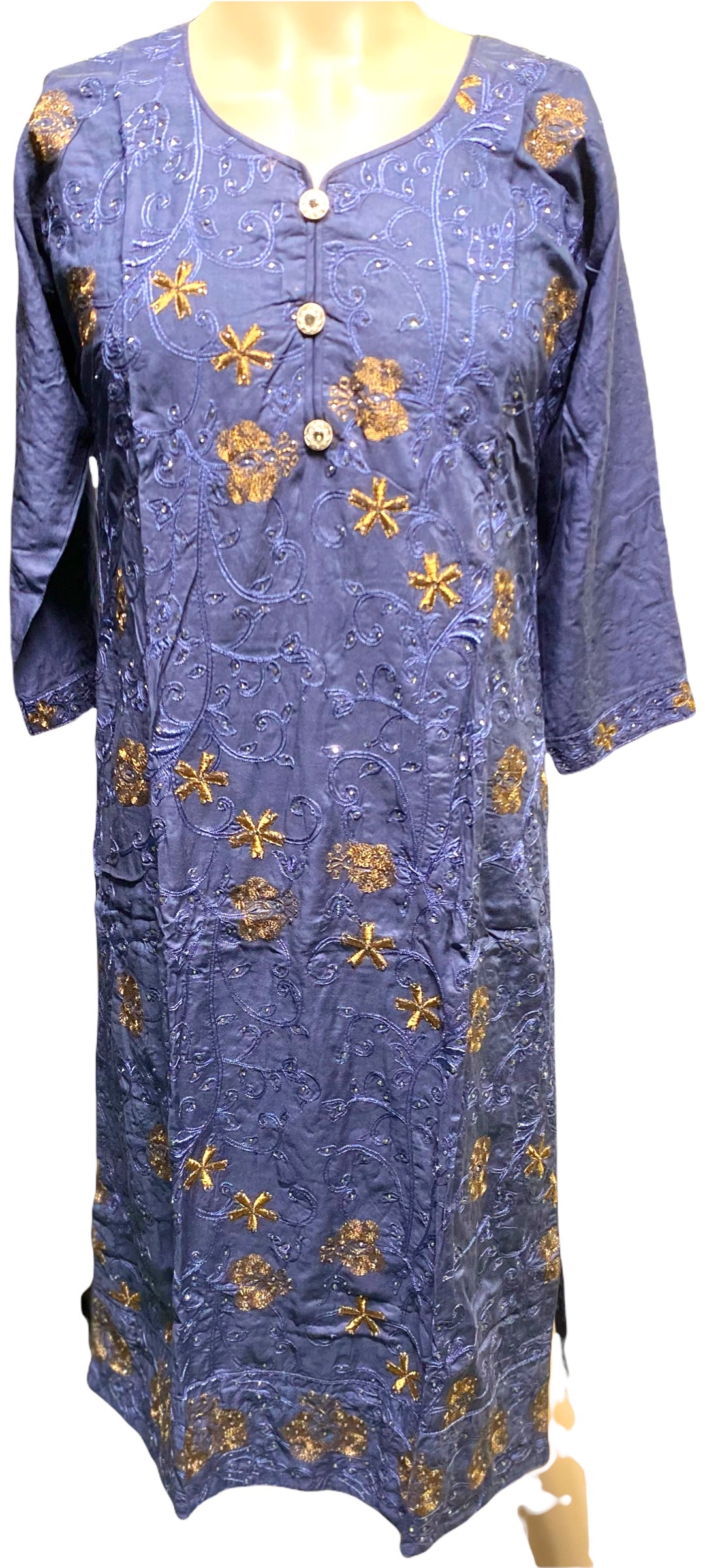 Traditional embroidered cotton long sleeve Salwar Kameez suit for women by Saree Ghor Charlotte, showcasing intricate embroidery and ethnic style.