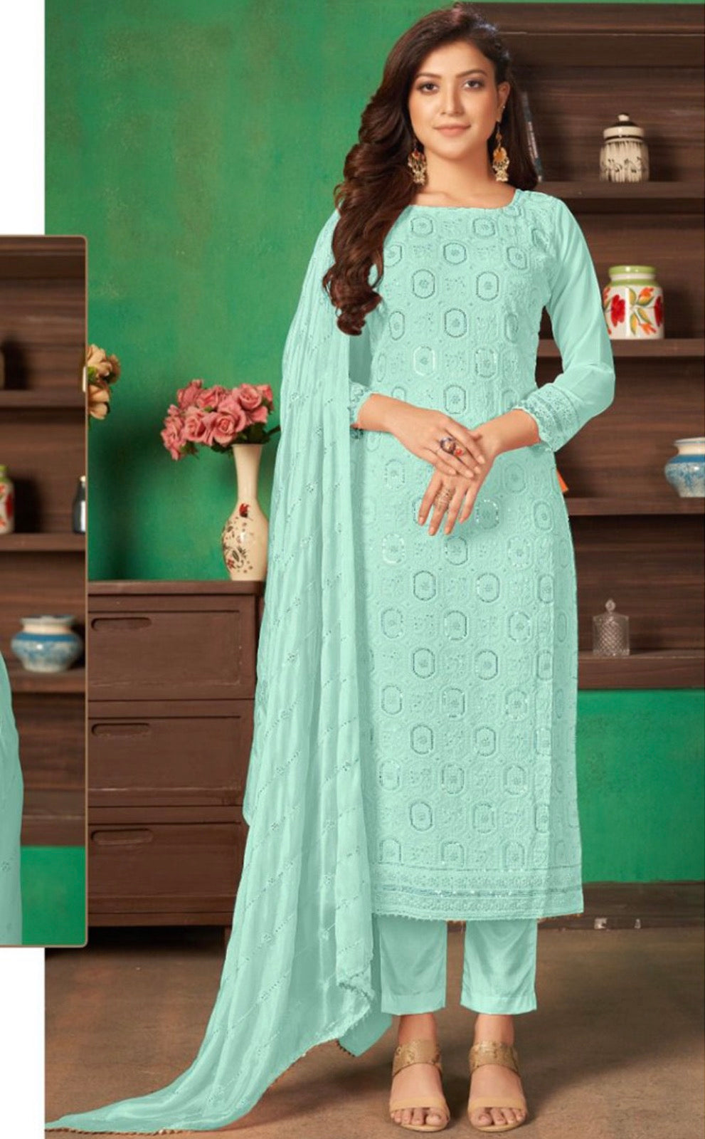 Traditional blue designer Salwar Kameez by Saree Ghor Charlotte, elegant ethnic wear for women, suitable for any occasion.