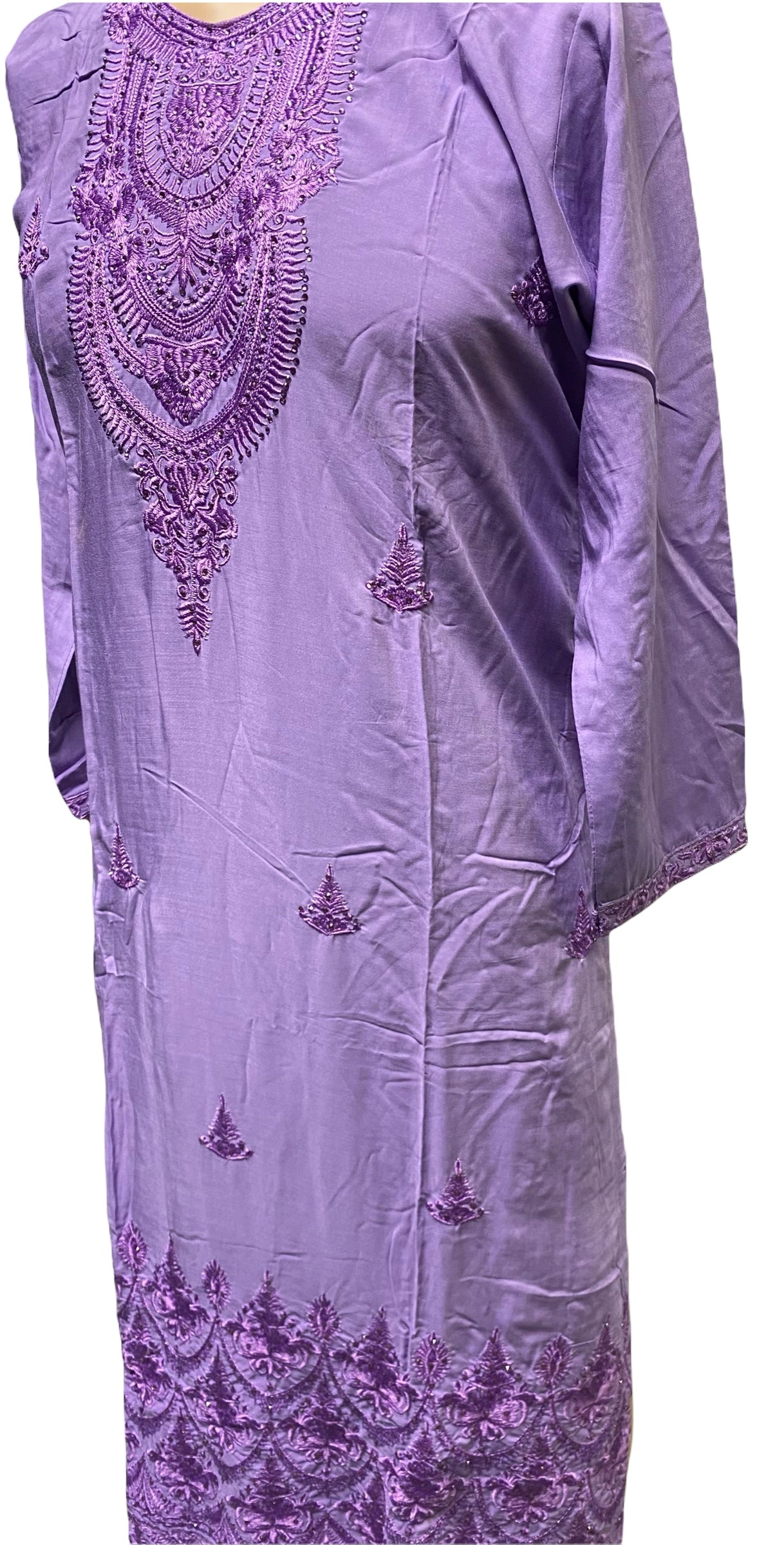 Traditional cotton long sleeve Salwar Kameez suit with intricate embroidery, casual ethnic wear for women by Saree Ghor Charlotte.