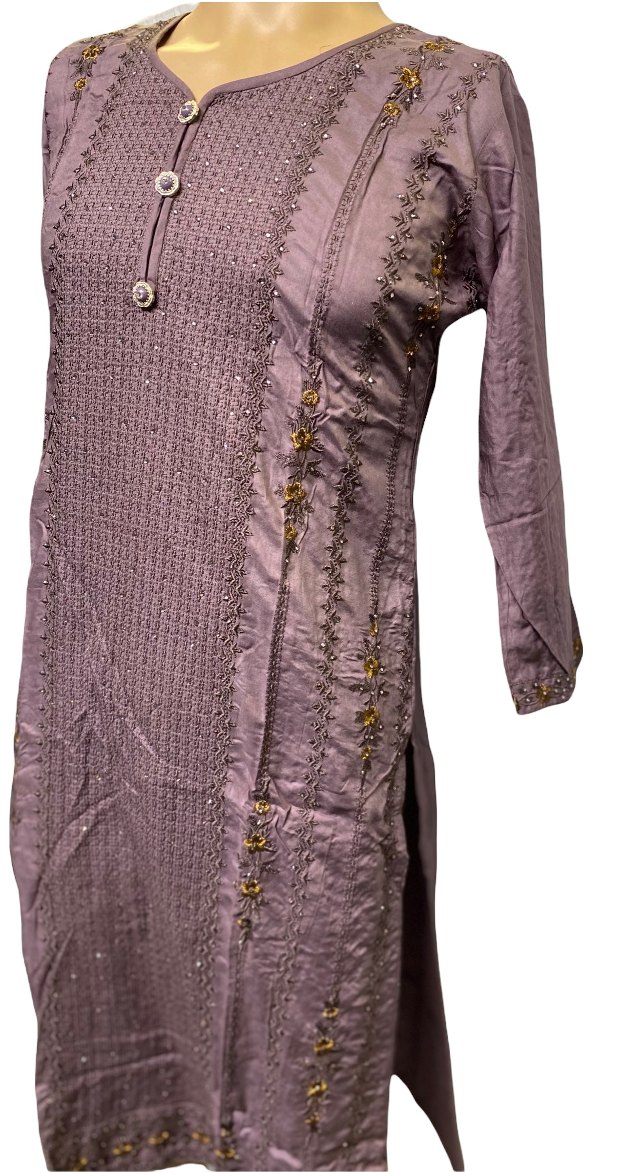 Traditional embroidered cotton long sleeve Salwar Kameez suit by Saree Ghor Charlotte, featuring intricate ethnic embroidery for women.