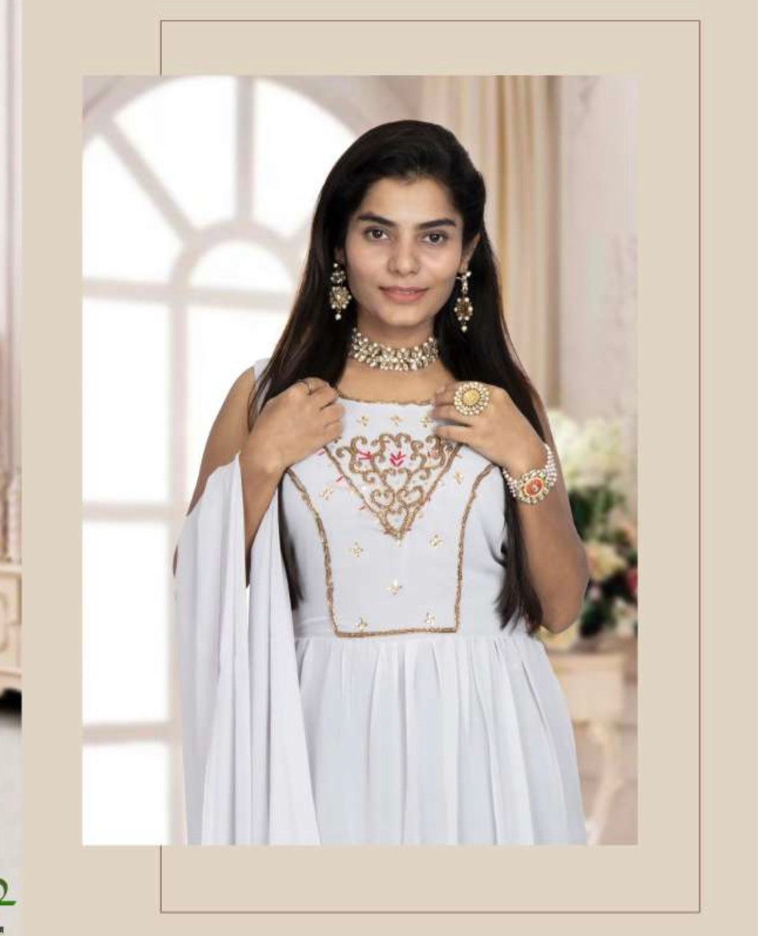Elegant Georgette stone work long gown salwar kameez by Saree Ghor Charlotte with intricate detailing and flowing fabric.