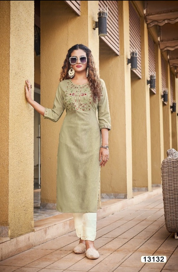 Kivi Liza traditional designer rayon kurti with embroidery work, ethnic wear for women, part of Saree Ghor Charlotte salwar kameez collection