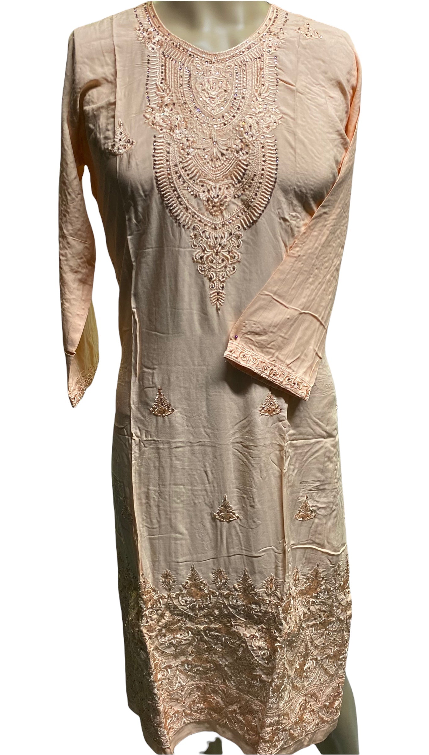 Traditional embroidery cotton long sleeve Salwar Kameez suit for women, showcasing intricate embroidery and cultural ethnic wear.