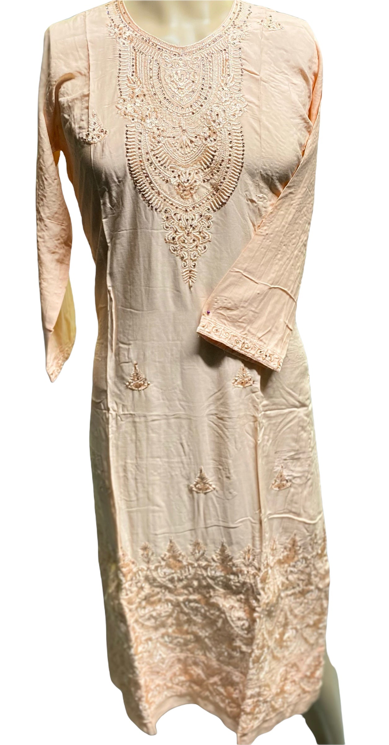 Traditional embroidery cotton long sleeve Salwar Kameez suit for women, showcasing intricate ethnic design and vibrant culture.