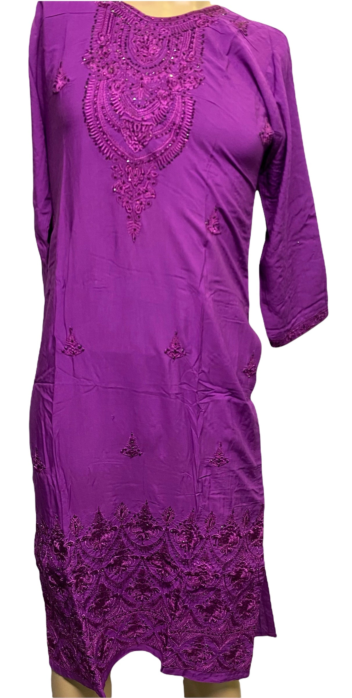 Traditional embroidery cotton long sleeve Salwar Kameez suit for women, featuring intricate designs, by Saree Ghor Charlotte.