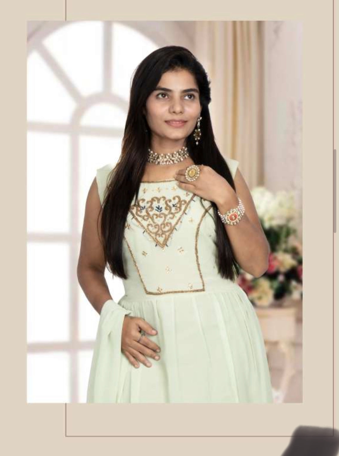 Traditional Georgette stone work long gown salwar kameez for women, elegant ethnic wear by Saree Ghor Charlotte.