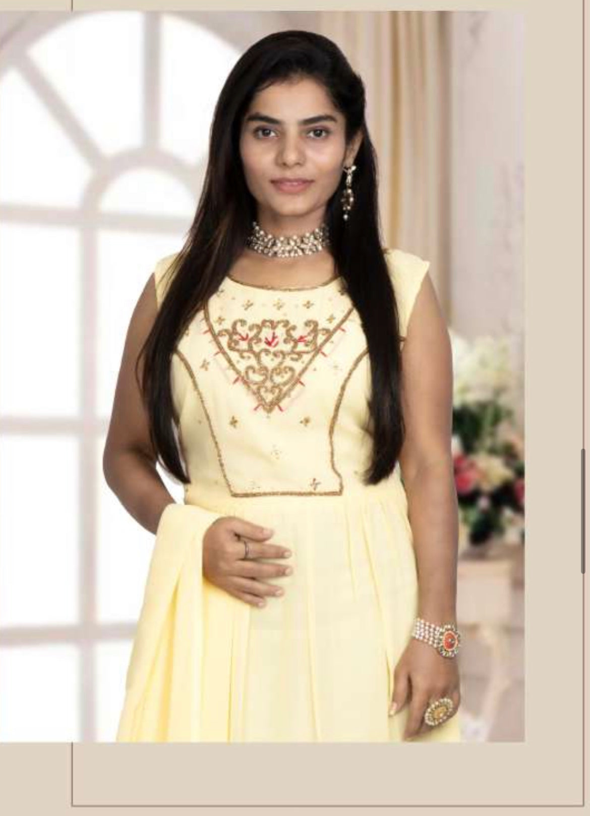 Traditional Georgette stone work long gown, ethnic Salwar Kameez by Saree Ghor Charlotte, featuring intricate embroidery and elegant design.