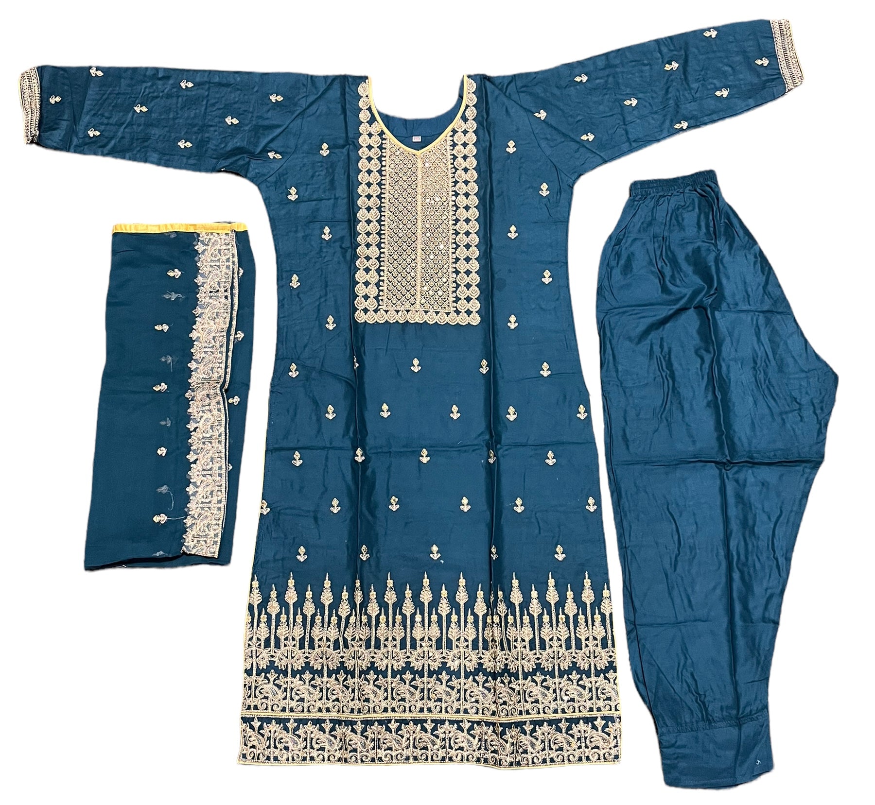 Traditional linen Salwar Kameez suit for women by Saree Ghor Charlotte, featuring elegant ethnic design for festive or cultural wear.
