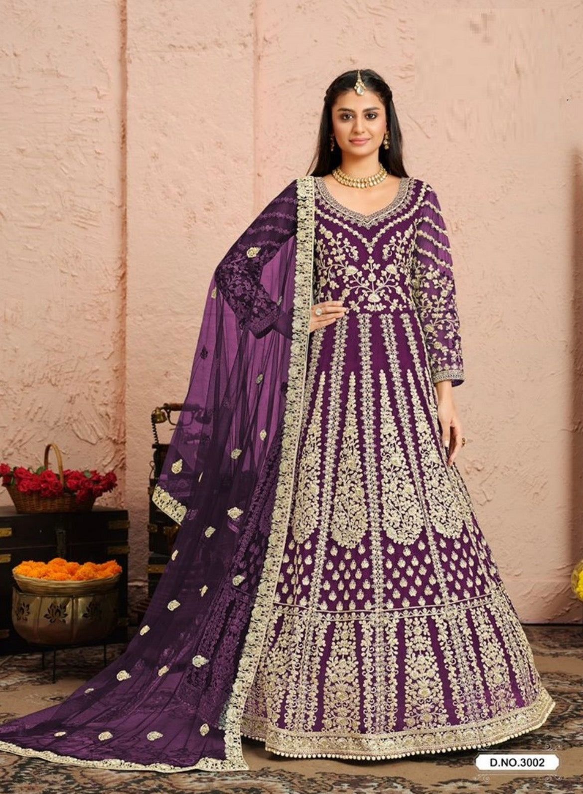 Traditional royal purple designer embroidery salwar kameez for women, ethnic wear by Saree Ghor Charlotte.