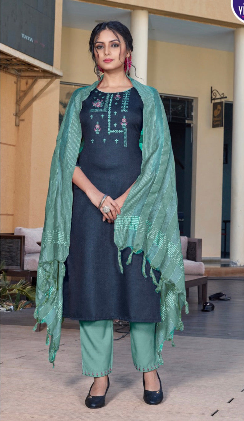 Traditional Salwar Kameez suit by Saree Ghor Charlotte, featuring ethnic wear for women with intricate embroidery and vibrant fabric.