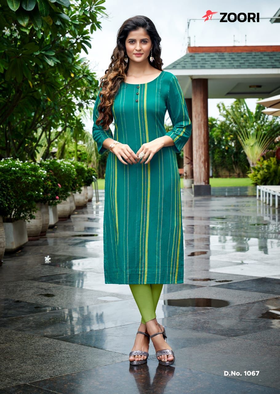Zoori traditional rayon print Kurti for women, ethnic wear salwar kameez in vibrant colors, by Saree Ghor Charlotte.