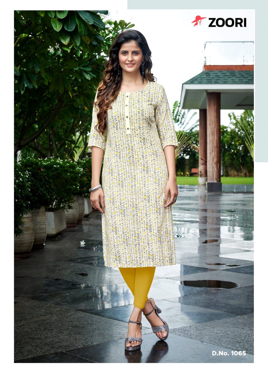 Zoori traditional rayon print kurti for women, paired with salwar kameez, in vibrant ethnic wear designed by Saree Ghor Charlotte.