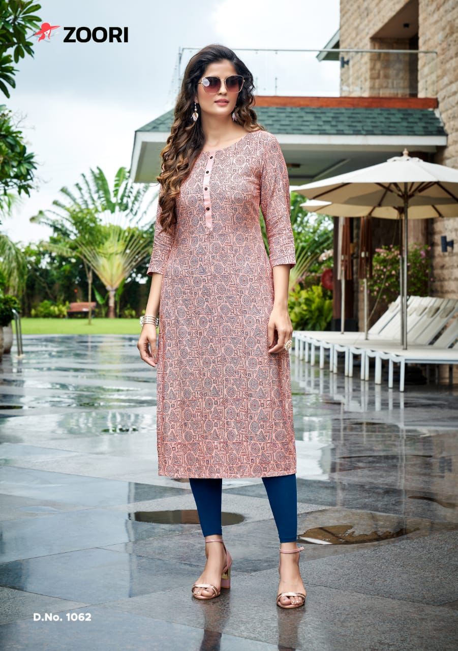 Zoori traditional rayon print kurti, ethnic wear for women, paired with salwar, vibrant cultural design by Saree Ghor Charlotte.