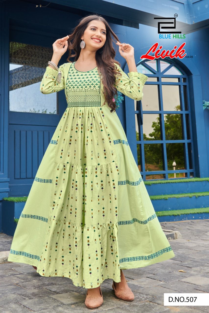 Traditional long frill gown salwar kameez from Saree Ghor Charlotte, elegant ethnic wear for women with intricate details.
