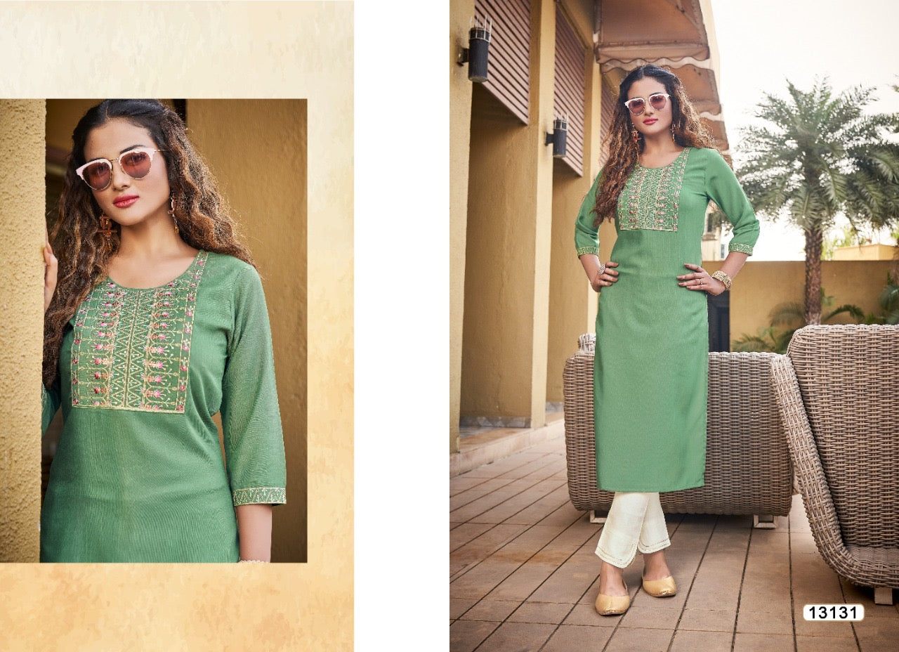 Traditional Kivi Liza Rayon Kurti with embroidery, part of Saree Ghor Charlotte's ethnic salwar kameez collection for women.
