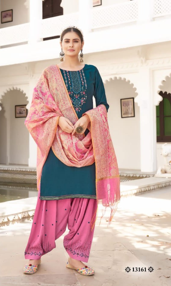 Luxe Silk Salwar Suit by Saree Ghor Charlotte featuring elegant Sunheri design, traditional style, and comfortable fit.