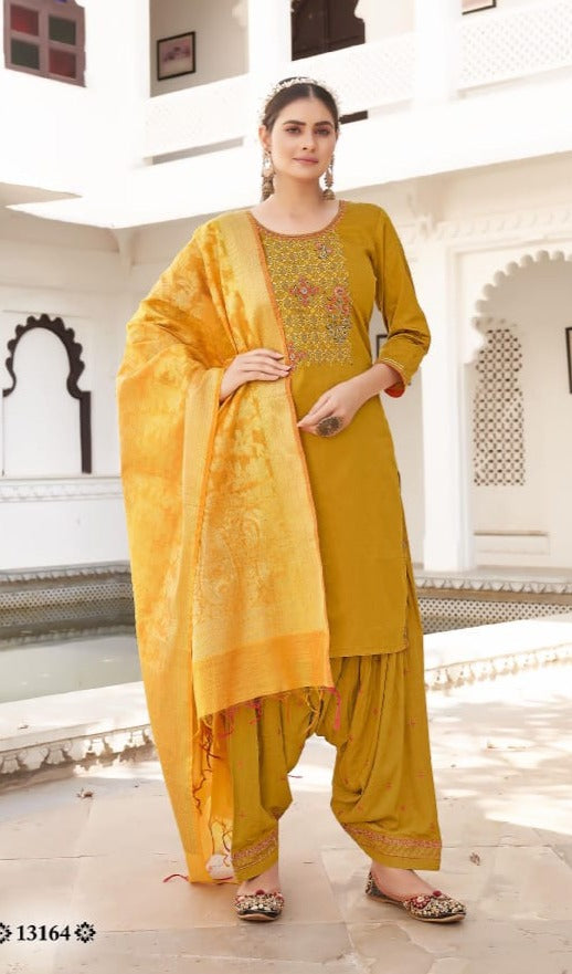 Traditional silk Salwar Kameez for women by Saree Ghor Charlotte, featuring intricate embroidery and vibrant ethnic design.