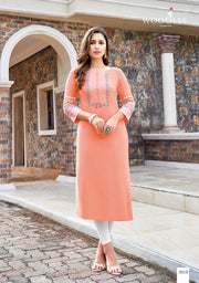Wooglee Salonee traditional rayon designer kurti, ethnic women's salwar kameez with intricate patterns and vibrant colors.