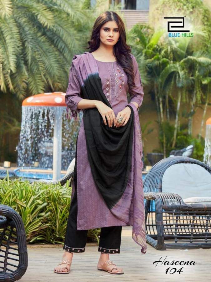 Blue Haseena Viscose Salwar Kameez by Saree Ghor Charlotte, elegant festive dress with intricate design and vibrant blue color.
