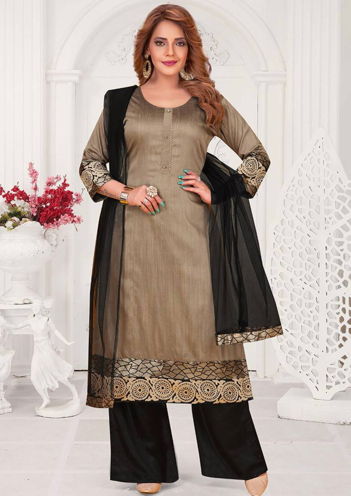Stylish gray N F Churidar casual wear Salwar Kameez from Saree Ghor Charlotte featuring elegant design and comfortable fit.
