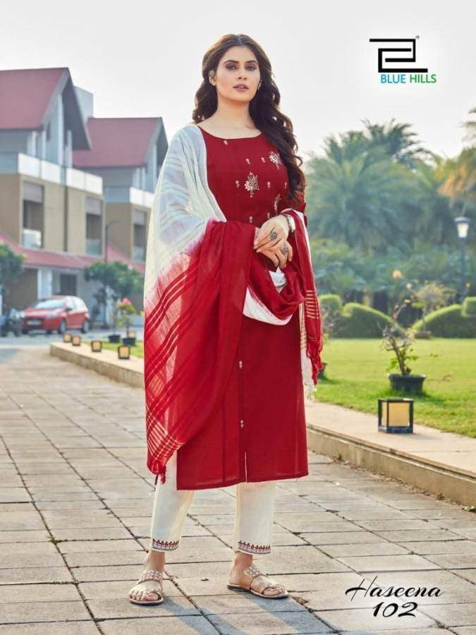Traditional blue Hills viscose salwar kameez by Saree Ghor Charlotte, featuring intricate ethnic design for festive occasions.